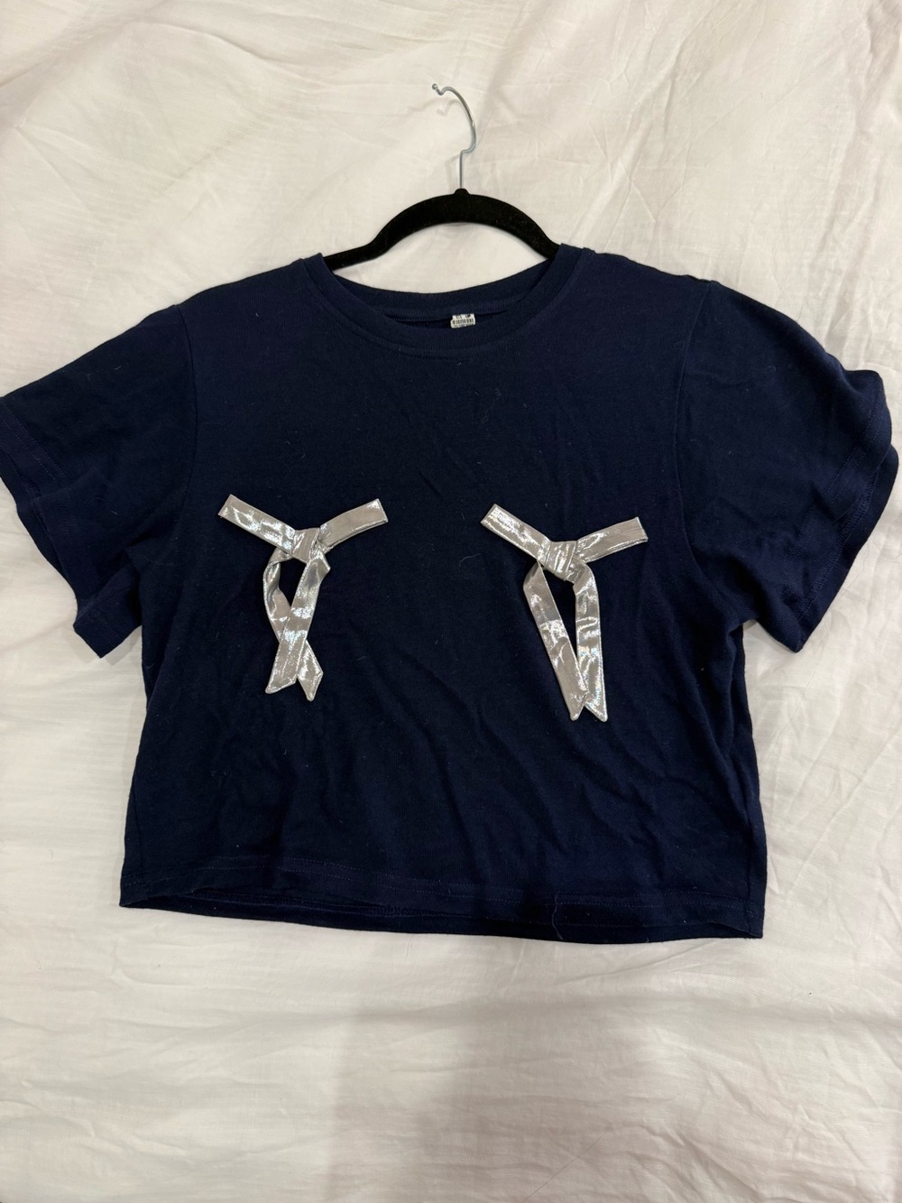 Navy Crop Top with Metallic Silver Knot Details